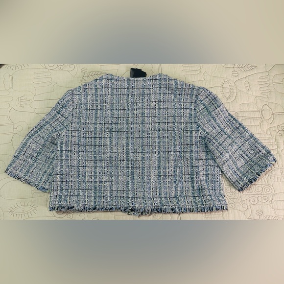 NEW Maje Tweed Jacket Sz 38 Silver Metallic Thread Blue - Picture 9 of 15